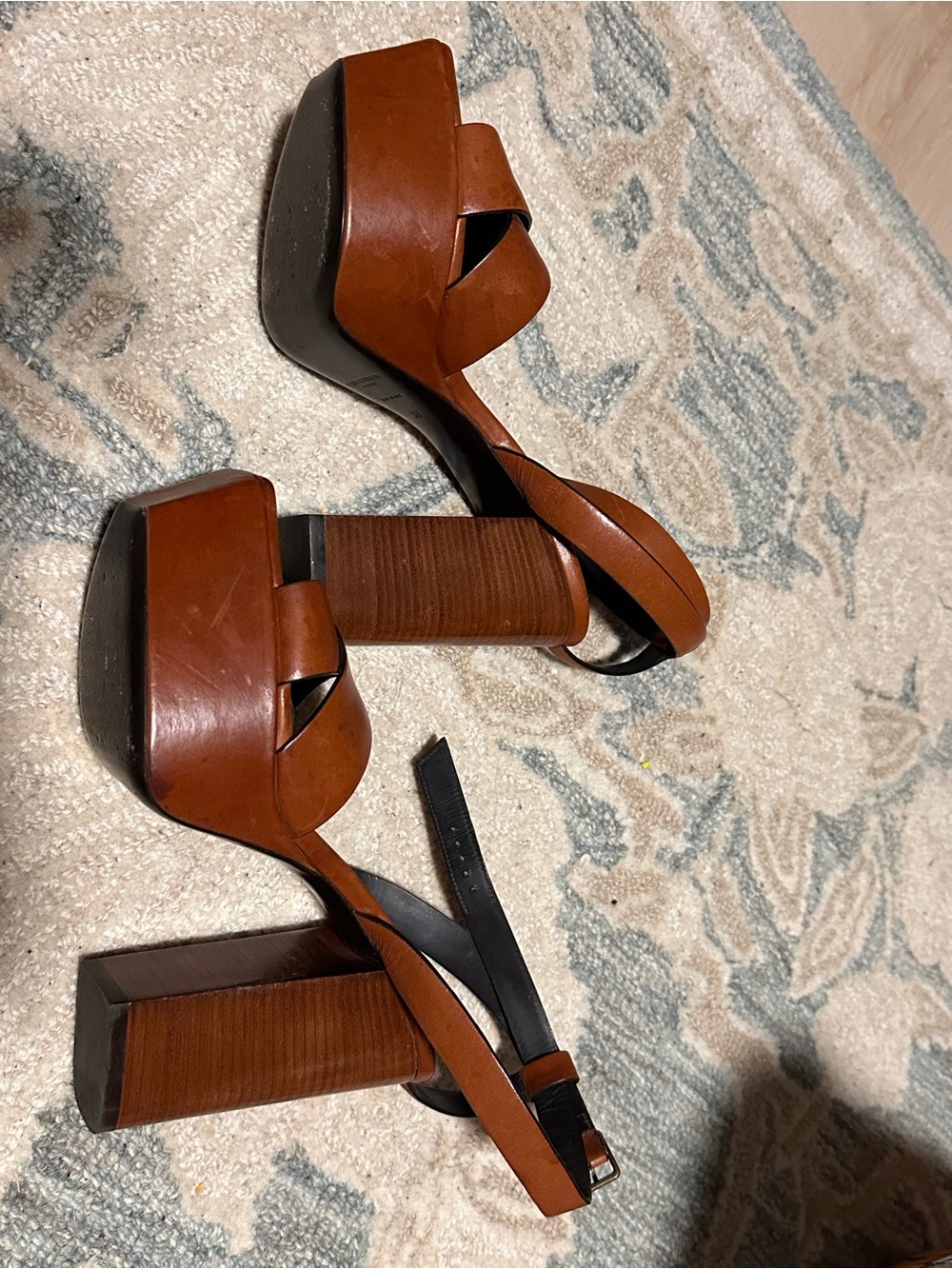 Saint Laurent Brown Leather Cross-Strap Heels - Picture 2 of 6